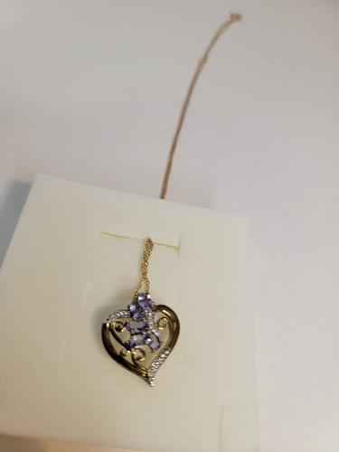 Solitaire Heart Pendant & Chain - 14k Gold Plated Round Tanzanite Brass in box - Picture 5 of 5