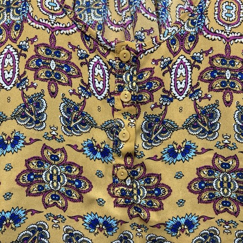 Blumen Boho ärmellos Hippie Tank Damen SM senf Festival seidig Knopf 151 - Bild 4 von 9
