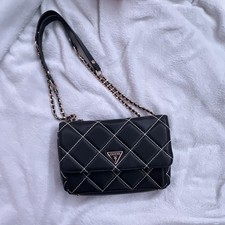 GUESS Quilted Black Shoulder Bag Gold Chain S...