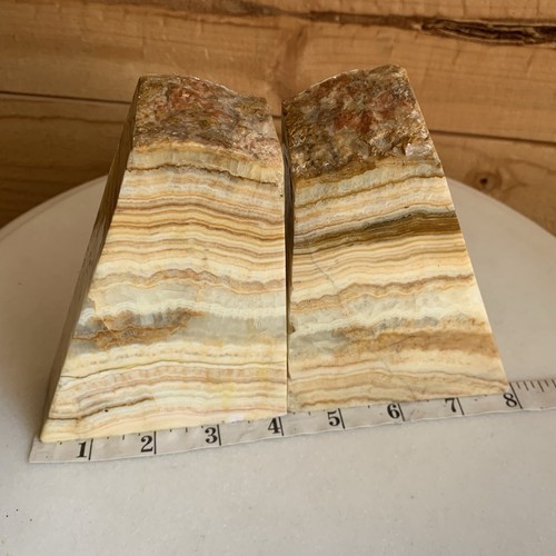 Natural Stone Bookends Heavy Art Deco Trapezoid Slanted Layered - Picture 14 of 15