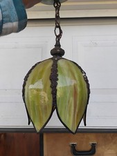Vintage Green Tulip Slag Glass Hanging Lamp