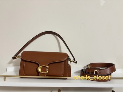 COACH Tabby 20 Tan Brown Small Shoulder Bag Snap Closure Detachable Strap Gold
