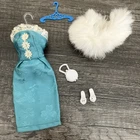 Vintage Barbie Size 1960s Outfit Set - Blue Brocade Sheath Dress & Accessories