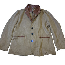 Giacca blazer uomo nuova con etichette Manly marrone scamosciato grande bordo pelle stile western