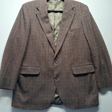 Vintage Brassard Men's Plaid Tan Blazer Sport Coat Worsted Wool Made in USA 44L