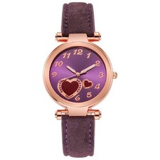 Women's Retro Heart Dial Watch Casual Leather Strap, Rose Gold Case