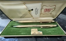 Vintage Cross 4502 4503 10K Gold Filled Ballpoint Pen Pencil Set in Box