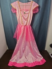 Princess Peach Costume Dress Pink Satin Gold Trim Cosplay Halloween Women Size M