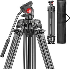 CAMBOFOTO 74" Video-Tripod-with-Fluild-Head, Professional Aluminum Heavy Duty Fi