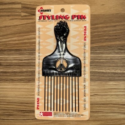 Antonio's Styling Pik #532 Afro Hair Pick Black Power Handle Peace Sign Vtg NOS*