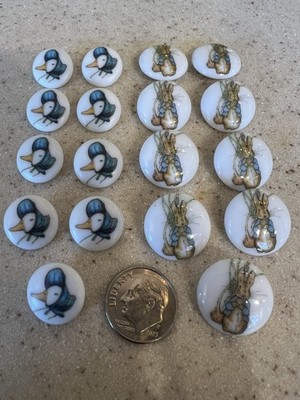 (18) Vintage JHB Beatrix Potter Peter The  Rabbit & Jemima Duck Buttons 1976