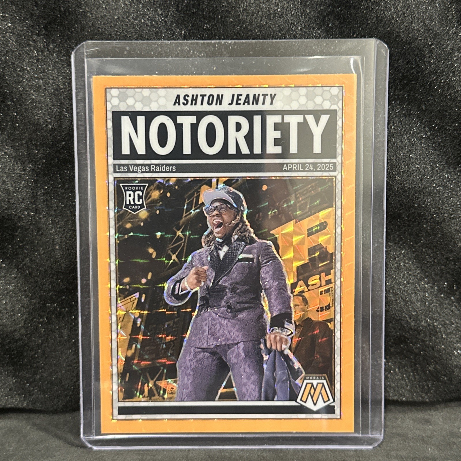 2025 Mosaic - Notoriety Ashton Jeanty #18 Orange Fluorescent Mosaic Prizm (RC)