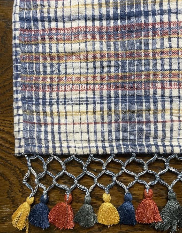 Pottery Barn Quilted CYPRESS Tassel Plaid Table RUNNER 18”x 90” EUC - Image 2 of 4