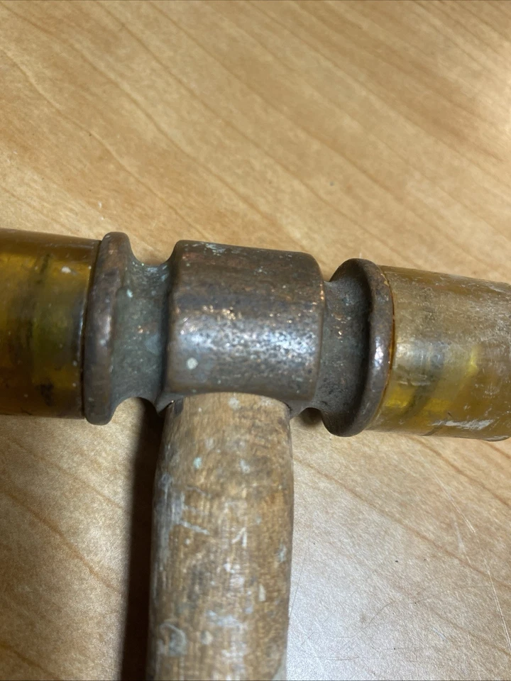 MAZO CON PUNTA DE PLÁSTICO DURO DOBLE CABEZA 11" VINTAGE con mango de madera Foto 3 de 4