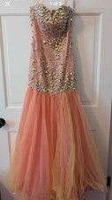 Pink Strapless Sweetheart Rhinestone Tulle Long Formal Ball Gown Dress 2 NWT