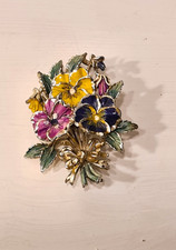 VINTAGE SIGNED EXQUISITE PANSY ENAMEL MAY BIRTHDAY FLOWER LARGE PIN BROOCH