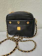 MCM BLACK LEATHER CHAIN SHOULDER SLING CROSSB...