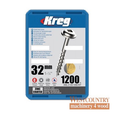 Kreg SML-C125-1200 Kreg Sacklochschrauben - 32 mm / 1-1/4'' x 8 grob, Unterlegscheibe-He