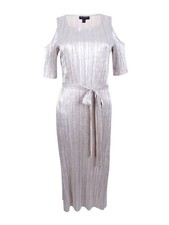 Connected Women's Crinkled Cold-Shoulder Midi Dress (6, Champange/Silver)