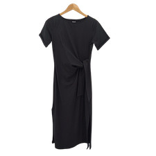 Quince Women Stretch Cotton Jersey Side Tie Midi Black Dress S