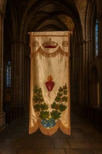 Vintage Hand Painted Silk Christian Church Banner Sacred Heart Painting