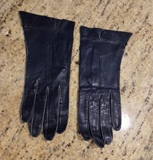 Vintage Womens Size S 6.5 Navy Blue Leather Formal 8.5" Long Gloves Knotch Wrist