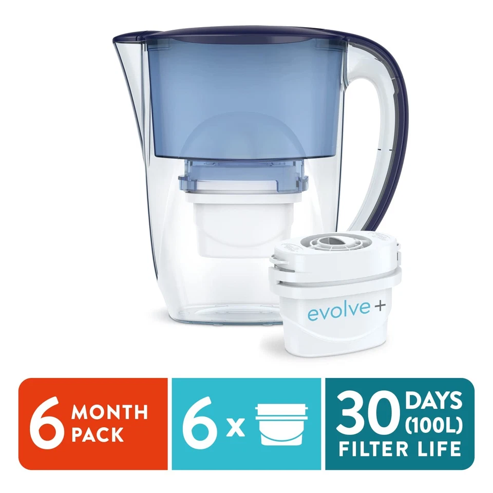 Aqua Optima Oria Water Filter Jug & 6 Evolve+ Filter Cartridge 2.8L Blue - - Image 2 of 4