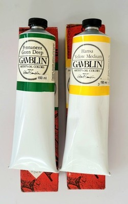2 Gamblin Artist Vintage Oil Paints 150ml Hansa Yellow Permanent Green Deep New