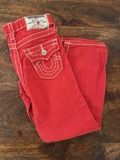 True Religion Jeans Youth 6 Red Section Straight Contrast Stitch Horseshoe