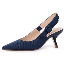 Women's Slingback Kitten Heels Bowknot Pumps Dress Shoes Pointed Toe Work Wed...