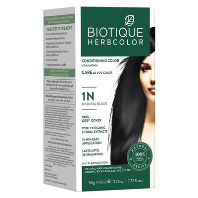 Biotique Ammonia Free Hair Color 50g + 110ml, Natural Black 1N, Herbal Shine
