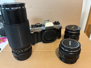 Konica FT-1 Motor 35mm film SLR camera with 3 lenses