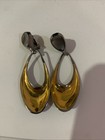 VINTAGE  HUGE SILVER AND GOLD TONE OPEN CENTER DANGLE CLIP ON EARRINGS 3.5" — photo 2