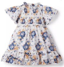  Janie and Jack Girl Jet Floral Ivory Flutter Sleeve Smocked Dress Sz 3 