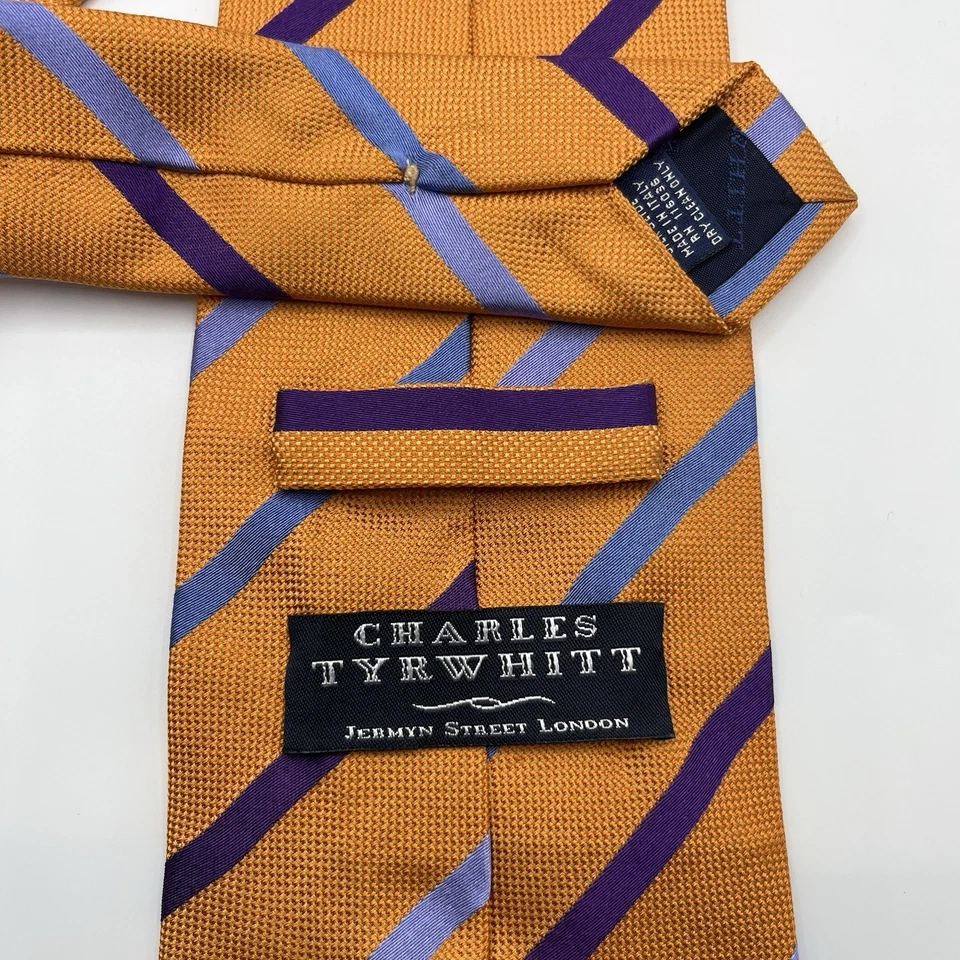 Charles Tyrwhitt Men's Tie Orange 100% Silk Jeremy Street London Made In Italy - Image 2 of 4
