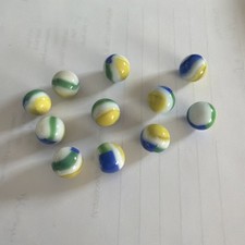 Lot of 11 Vitro Tri-Lite Marbles Blue, Yellow, Green