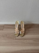 Manolo Blahnik Mules Sandals Heel Leather Gold EU38/US8 111762c