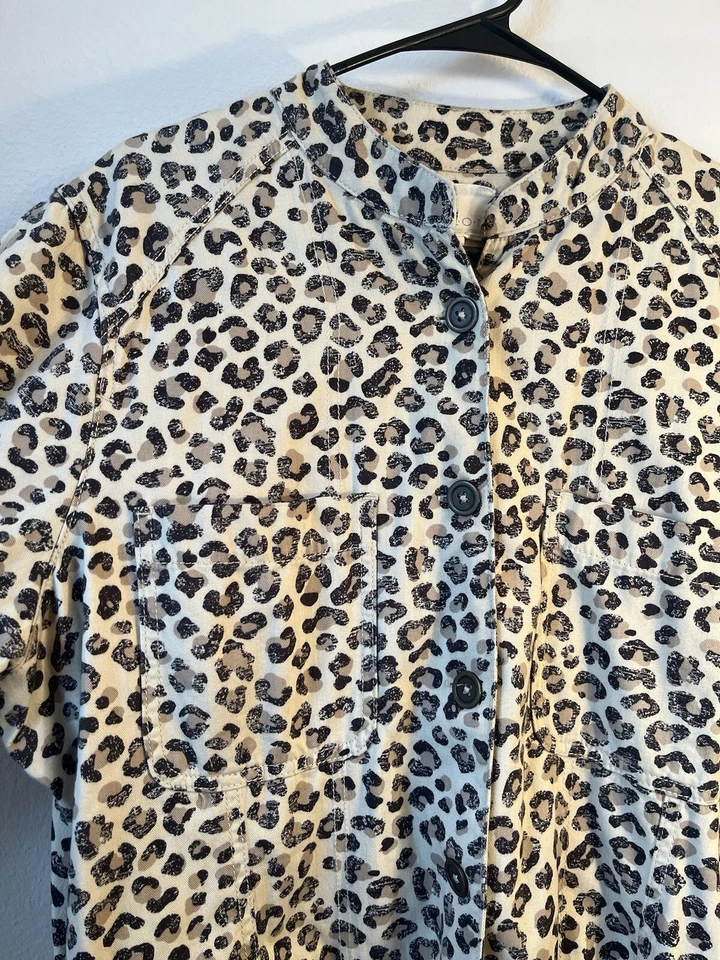 Caslon Mujer 2X Leopardo Estampado Animal Top Abotonado Suave Chamarra Bolsillos Foto 2 de 4