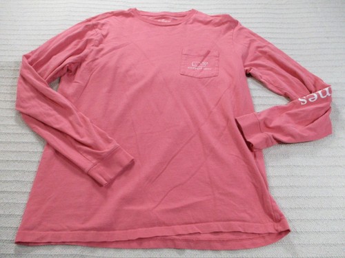 Vineyard Vines Herren Hemd Medium Rosa Tasche Spruch Wal Langarm Baumwolle