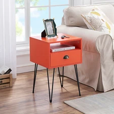 Vecelo Nightstand End Side Table with Drawer Storage Wood Bedside Table Colorful