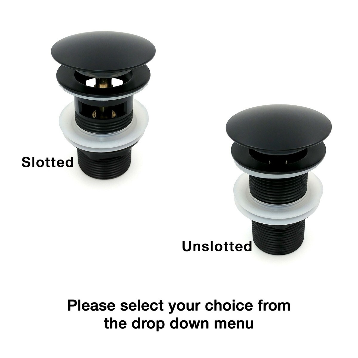 Vellamo Matt Black Dome Clicker Basin Waste - Slotted