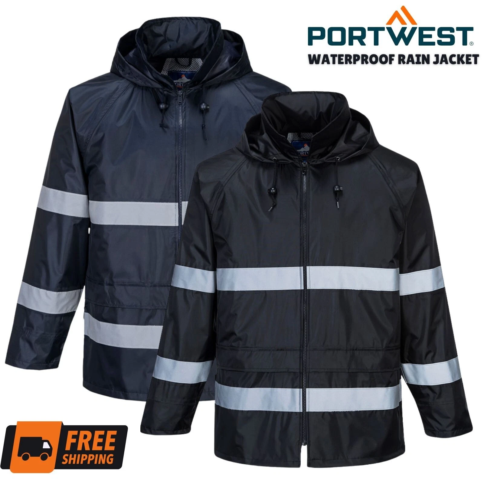 Portwest Hi Vis Viz Iona Waterproof Jacket Hooded Lightweight Rain Coat Workwear
