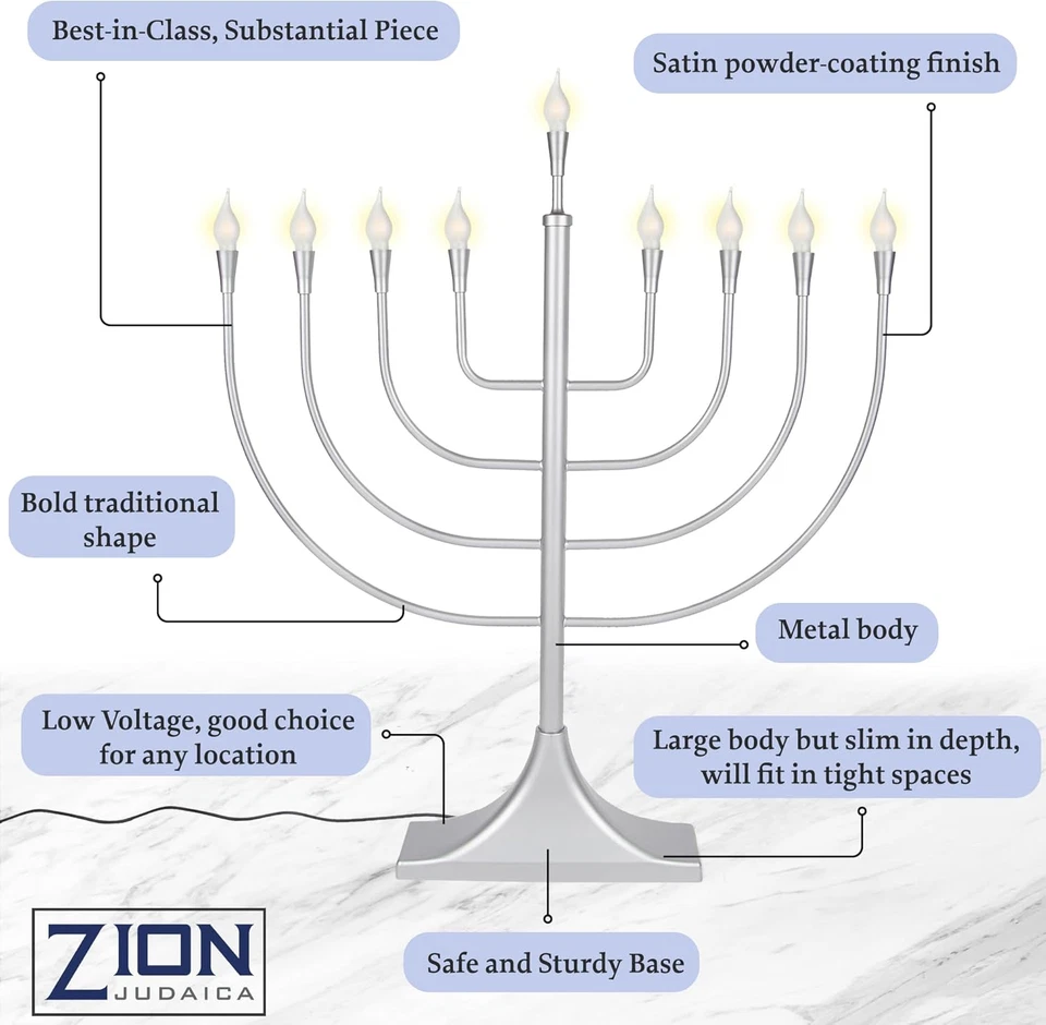 Extra Large Display Electric Menorah Satin Silver 23" Tall - with Flame Shaped B - Image 4 of 4
