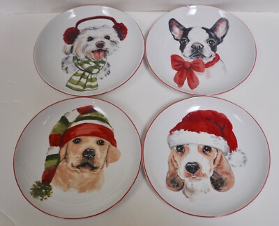 Pier Salad Plates Set Christmas Dogs Beagle Maltese Boston - Main Image