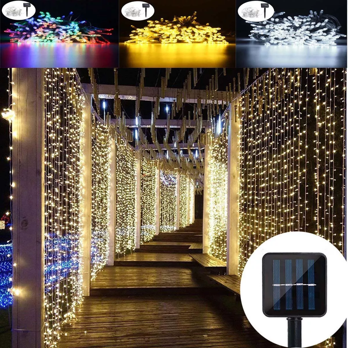 Solar curtain lights warm white deals