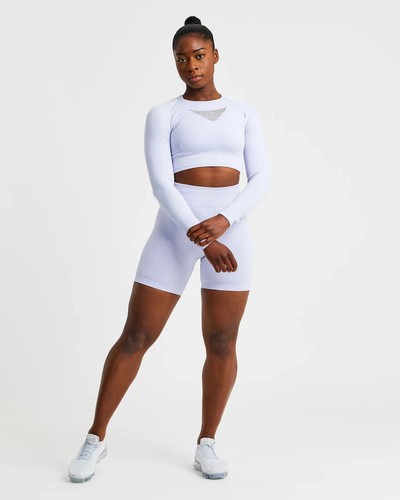 AYBL Womens LARGE Motion Seamless Long Sleeve Crop Top T-Shirt Ice Blue Purple - Picture 4 of 9