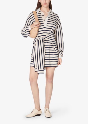 Robe Derek Lam 10 Crosby - Taille 36, Rayures Crème Et Bleu, Manches Longues, Longueur Midi, Neuf Sans étiquette