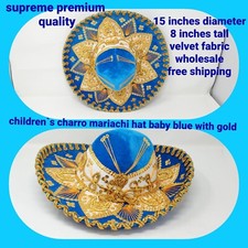 children toddlers mexican mariachi charro hat light blue and gold