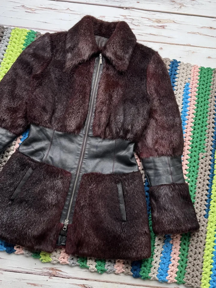 Vintage Real Fur Jacket With Leather Details Women’s Size M - Image 3 of 4