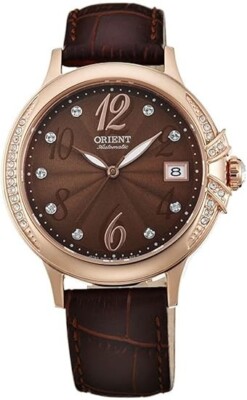 Orient Ladies Automatic Rose Gold Brown Sapphire Glass Watch FAC07001T